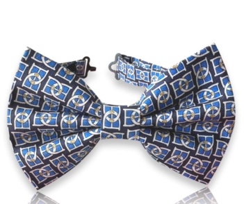 Heritage Mosaic luxury twill silk bow tie with a blue geometric pattern