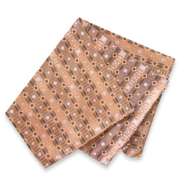 Heritage Solare orange jacquard silk pocket square with charcoal and pale geometric floral details