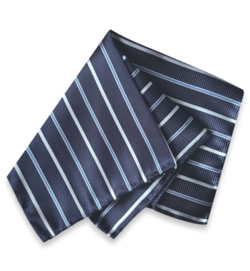 Neven dark navy jacquard silk pocket square with blue stripes and a finely ribbed woven texture