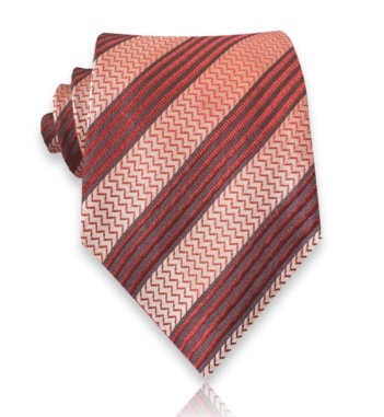 Orange jacquard silk tie with ivory zigzag motifs and dark diagonal stripes