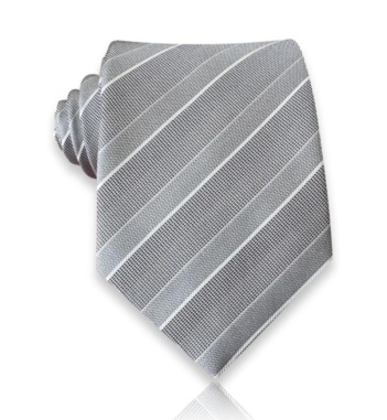 silver-gray jacquard silk tie with charcoal diagonal stripes and fine ivory lines