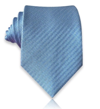 Blue jacquard silk tie with a fine herringbone pattern and lighter blue woven highlights