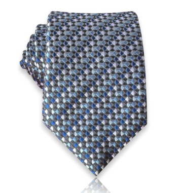 jacquard silk tie with blue and brown diamond motifs