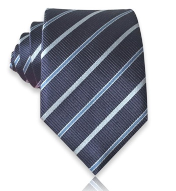 navy jacquard silk tie with alternating light blue and narrow blue diagonal stripes