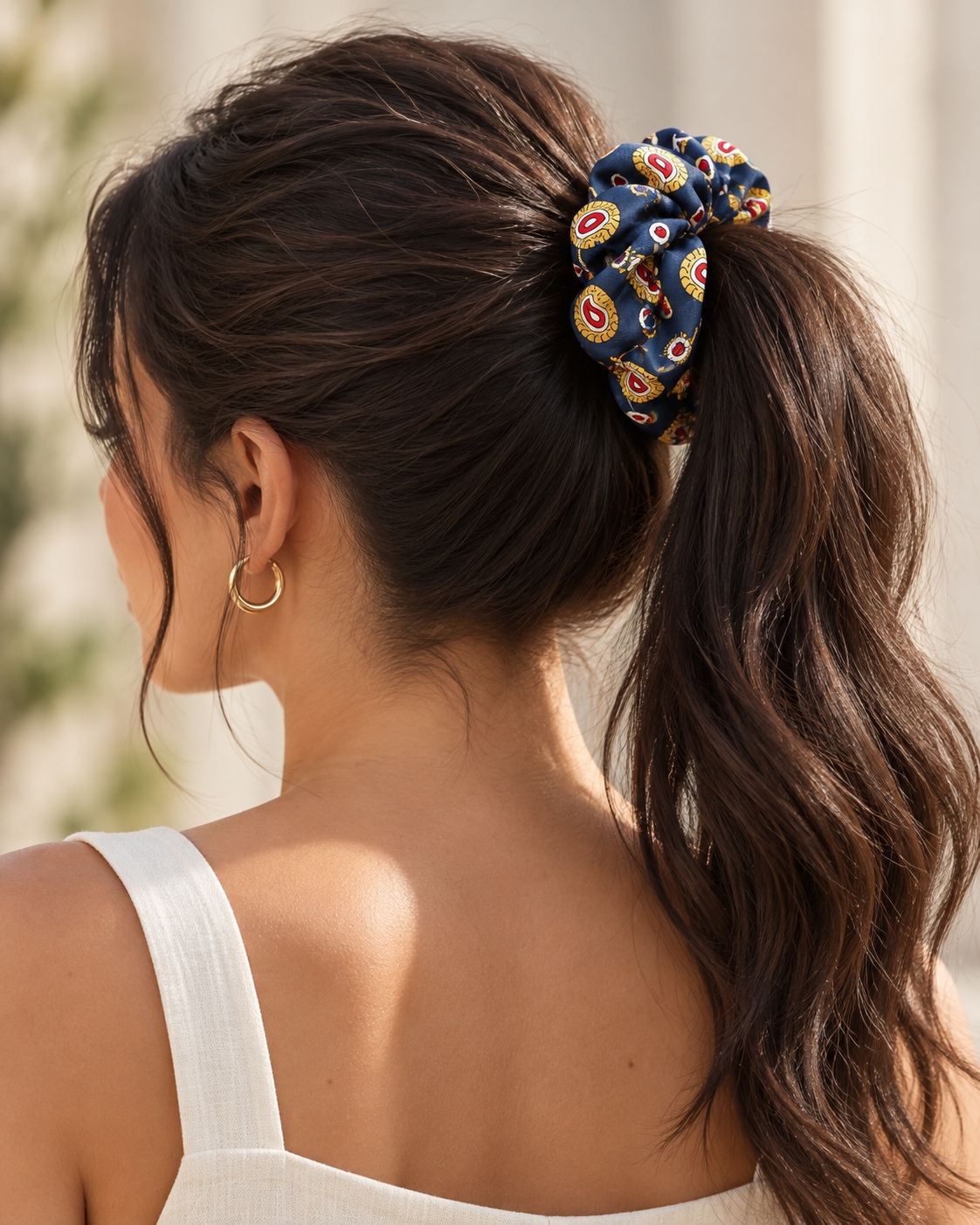 Navy Ruby Paisley Silk Scrunchie